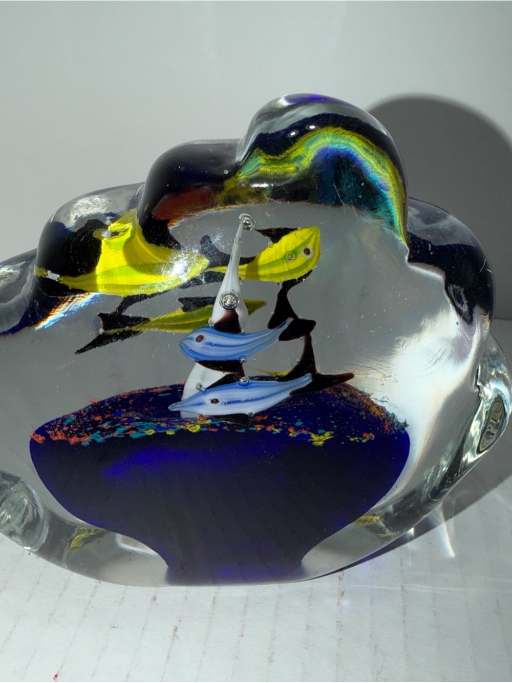 Vintage Murano Style Art Glass Paperweight Fish Aquarium Tropical Sculpture